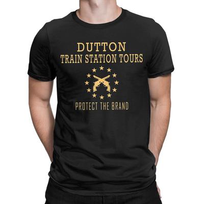 Мужская футболка Dutton Train Station Tours Yellowstone Хлопковая одежда Короткий рукав Круглый вырез Футболка Подарок на день рождения Футболки
