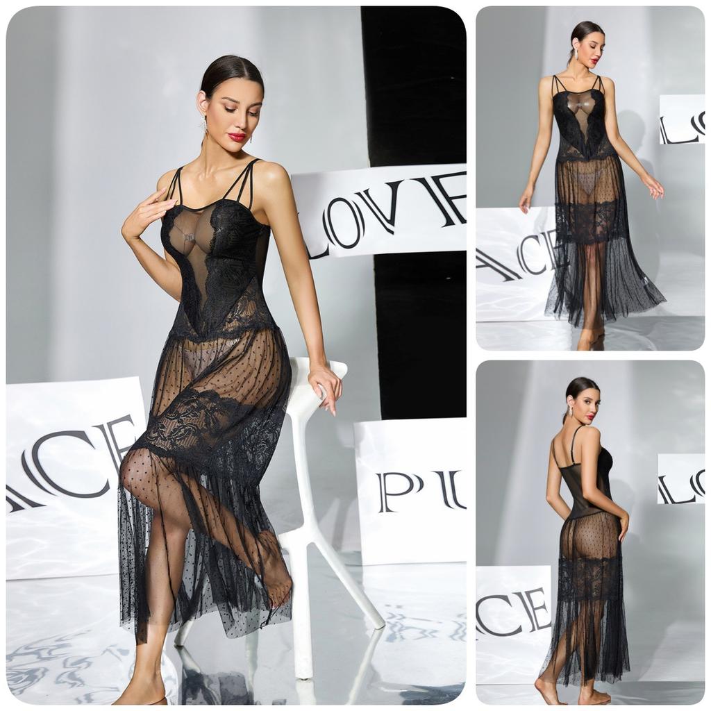 Сетчатая кружевная майка-ночнушка в горошек, длинная, прозрачная, дышащая, приятная для кожи, моделирующая домашняя одежда 408, выгодно подчеркивающая фигуру, удобная одежда для сна с классическими принтами