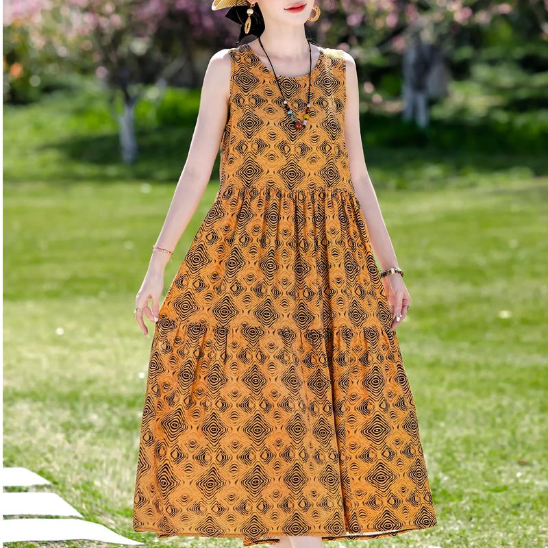 Плюс Размер Элегантное Женское Летнее Платье Повседневное Свободное Длинное Платье Без Рукавов Женская Винтажная Одежда