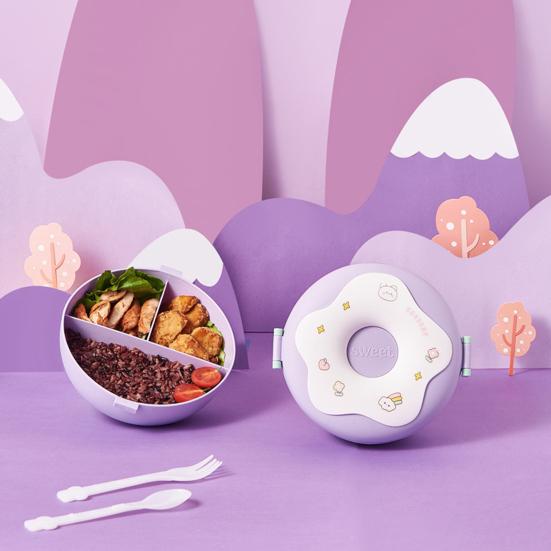 Милый мультяшный пончик, 1000 мл, ланч-бокс, контейнер для бенто, пригодный для использования в микроволновой печи, с отделениями, поставка для студентов