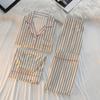 Harajuku Simple Style Женская пижама из 3 предметов в полоску, модная ночная рубашка из молочного шелка, новая осенняя домашняя ночная рубашка