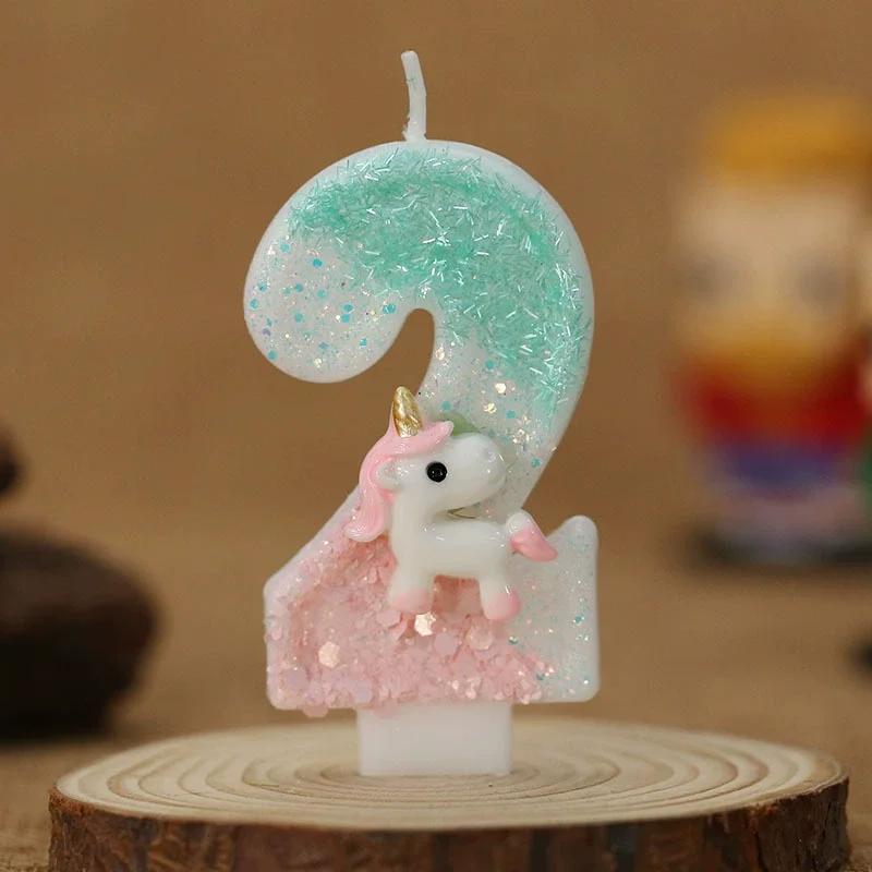 Happy Birthday Candle 0-9 Numbers Candle Pink Unicorn Birthday Candles for Cake Children's Birthday Party Candle Cake Decorating