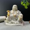 Ivory White Maitreya Laughing Buddha Tea Pet Ornament for Desktop or Car Feng Shui Decor