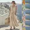 2026 Womens V-Neck Sleeveless Cotton Linen Blend Long Dress Solid Color Slim Fit Casual