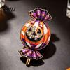 Spooky Costume Decoration Halloween Rhinestone Pumpkin Candy Brooch, Men Women Alloy Lapel Pin, Brooch Sweater Cardigan Coat Clothing Accessories,