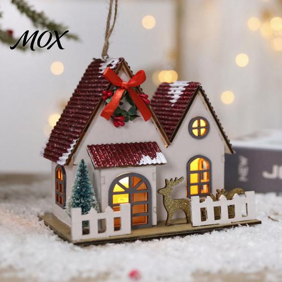 Festive Desk Ornament Christmas Village House Decoration, Light Up Winter Snow Scene Mini Lighted Decor Figurine, Rustic Holiday Tabletop for