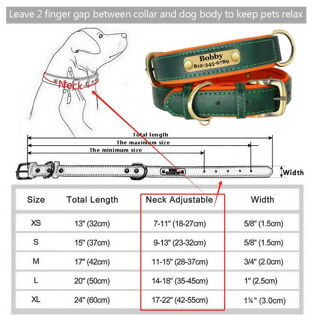 Персонализированная ID-табличка Ошейник для собаки из ПУ кожи с мягкой подкладкой Ошейники для собак Бесплатная гравировка Имени для маленьких, средних, крупных собак Регулируемый