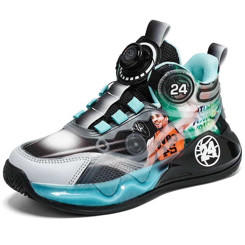 Детские баскетбольные кроссовки Kobe для мальчиков, новая осенняя спортивная обувь для начальной школы, вращающаяся пряжка, большие детские кроссовки для бега