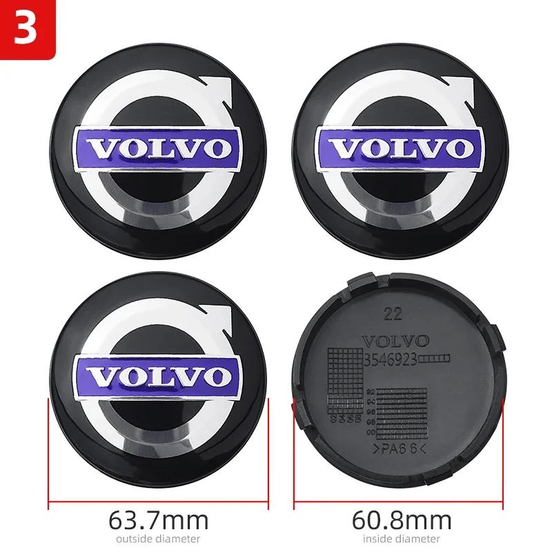 4Pcs 64mm Auto Wheel Center Caps for Volvo S40 S60 S80L XC60 XC90 V40 V50 V90 T6 - Premium Car Hub Cover Replacement Accessories