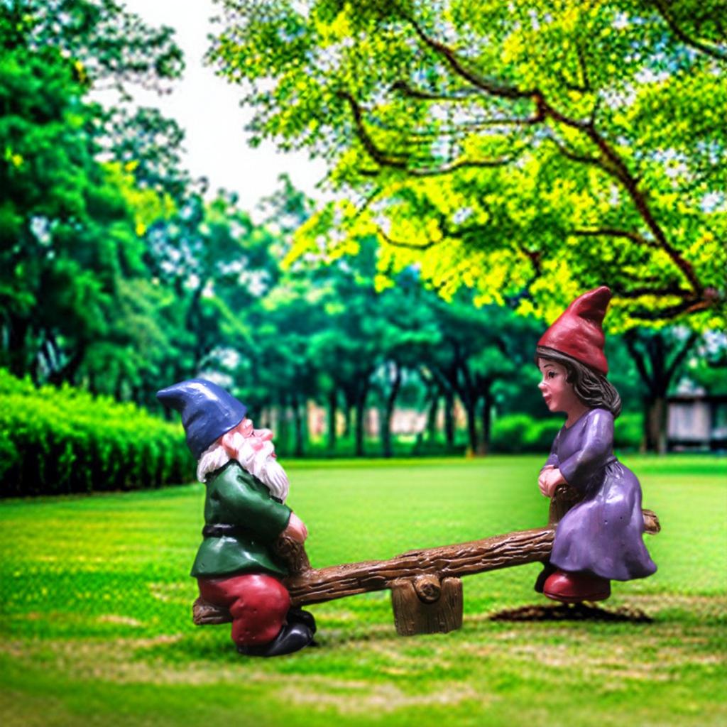 Outdoor Garden Decorations Colorful Seesaw Design Resin Small Dwarf Figurines for Desktop Yard Garden