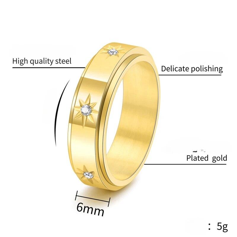 Rotatable Stainless Steel Spinner Fidget Anxiety Ring For Women Men Retro Star Evil Eye Rings for Stress Relieving