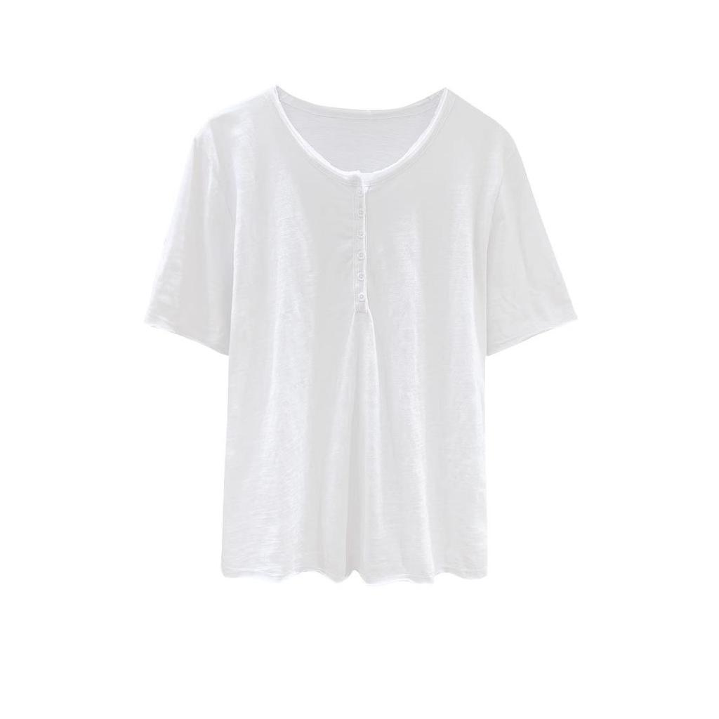 White Bamboo Cotton Women's Summer Short-Sleeve Casual T-Shirt