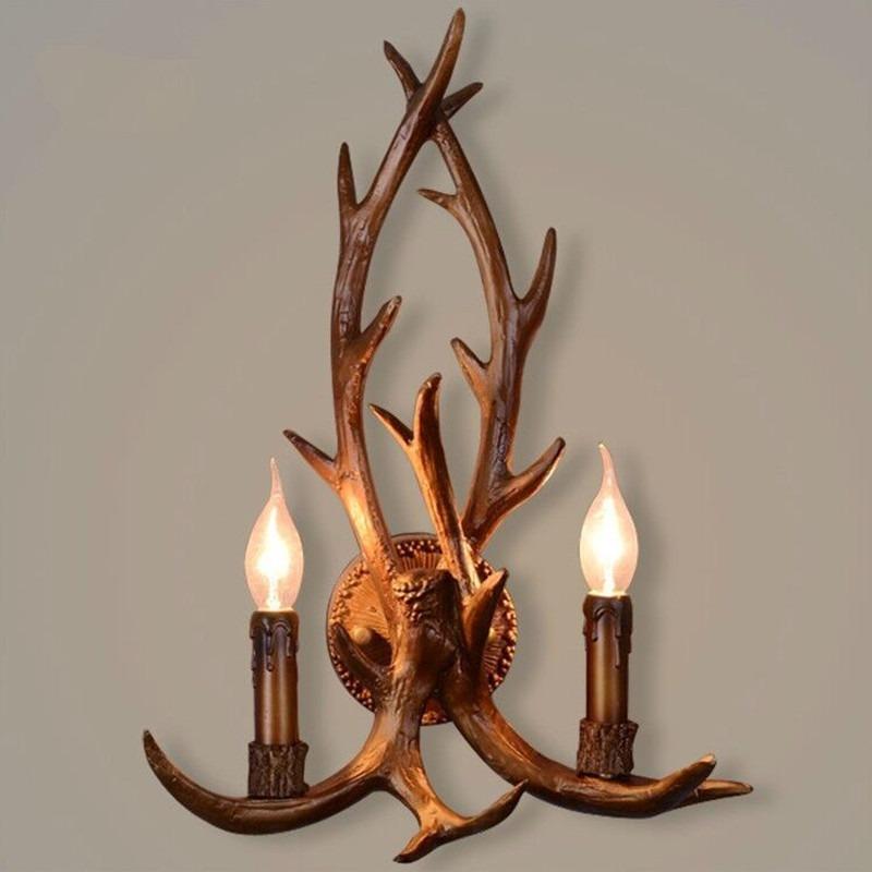 Wooden Feeling Resin Decorative LED Wall Light Lamp Sconce Deer Horn Antler Retro White Deer Wall Lamp Light LED Tree Branch