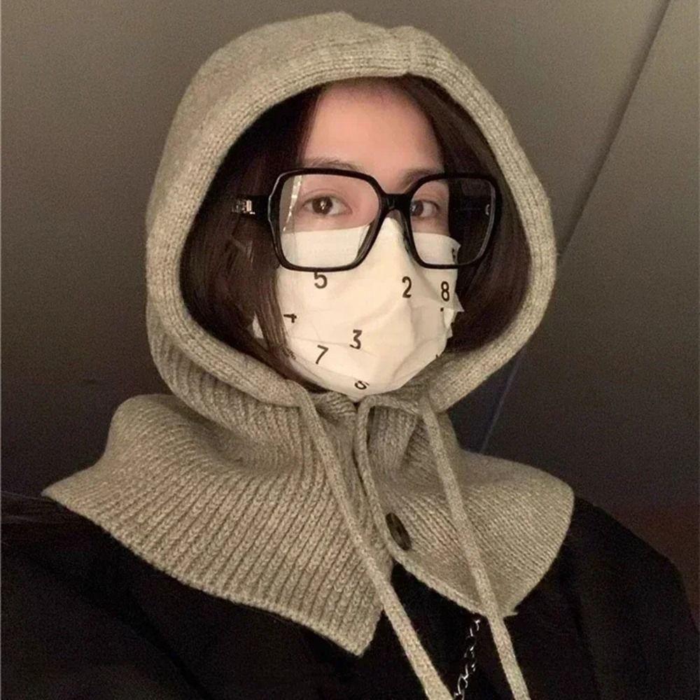 Вязаная шапка-бини на шнурке, теплая манишка-воротник, капюшон, удобный шарф, балаклава, шапки, студент