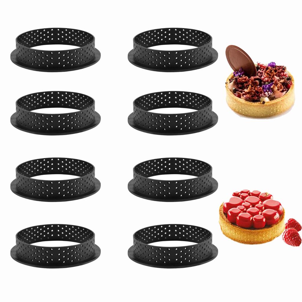 8 Piece Mini Tart Ring Molds Set for Baking Cakes Muffins Mousse Circle Cutting