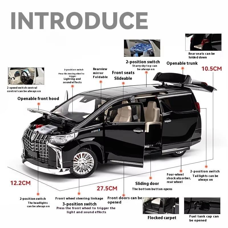 New 1:18 Toyota Alphard MPV Oversized Alloy Model Car Toy Die-cast Metal Casting Sound and Light Car Children Automatic Door Alloy Car Boy Gift