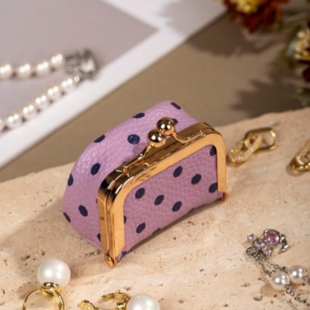 PU Leather Leather Jewelry Bag Polka Dot Small Item Bag Luxury Kiss Lock Coin Purse Woman Girl
