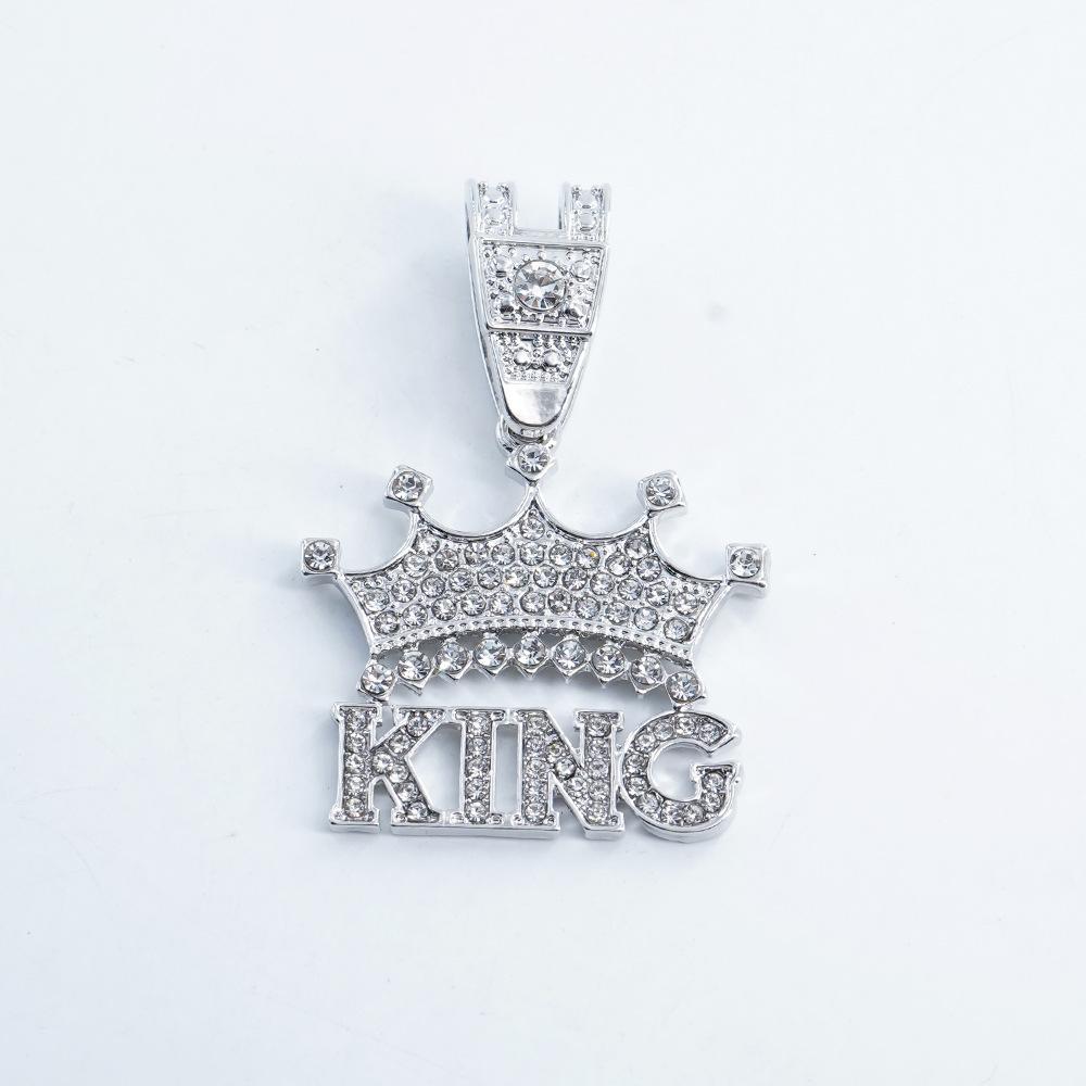 Хип-хоп ожерелье-подвеска с буквой KING для мужчин, Уличная кубинская цепочка, Персонализированное ожерелье-подвеска в виде полной бриллиантовой короны из сплава