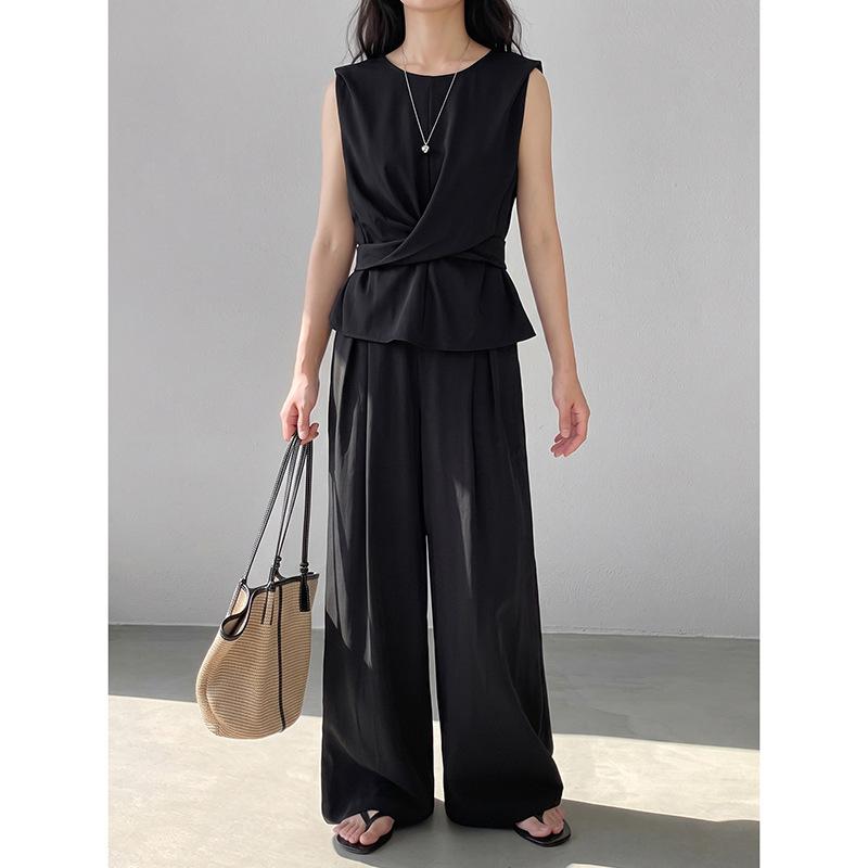 [Song Ming] Korean cross-strap vest top + wide-leg casual pants two-piece fashion suit female AN161