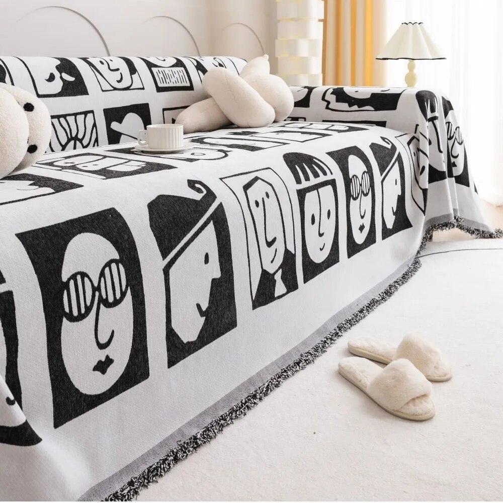 Cartoon Face Blanket Chenille Soft Sofa Cover Four Season Dustproof Anti-cat Scratch Protection Sofa Throw Picnic Blanket Mat