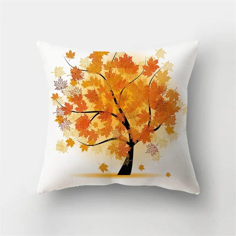 Autumn Landscape Printing Pillowcase Maple Leaf Tree Plant Sofa Cushion Cover Office Car Creative Decoration Home