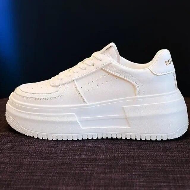 2024 New Leather Women's White Casual Woman Vulcanize Sneakers Breathable Sport Walking Running Platform Flats Shoes