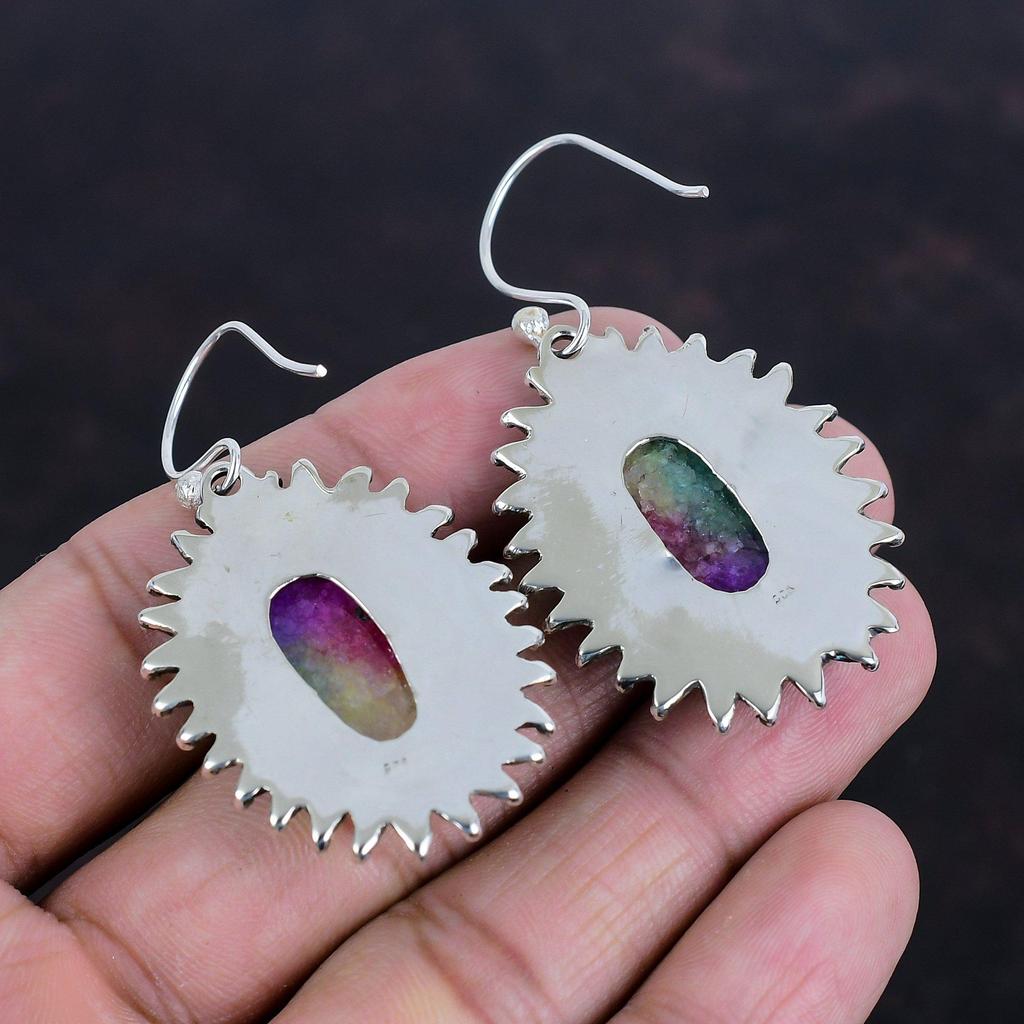 Серьги Rainbow Solar Quartz Druzy, серьги из стерлингового серебра 925 пробы, оригинальные серьги с драгоценными камнями, ювелирные изделия ручной работы, подарки на помолвку, висячие серьги