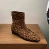 Leopard High Heels Ankle Snow Boots Women Suede Square Toe Shoes 2025 Trend Chelsea Short Plush Warm Sexy Chunky Botas Mujer