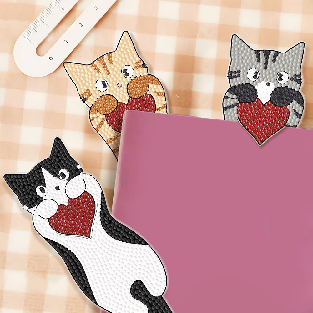 3Pcs Cat Themed DIY Diamond Bookmark Art Projects Diamond Art Bookmark Diamond Painting Art Bookmarks for Reading Enthusiasts