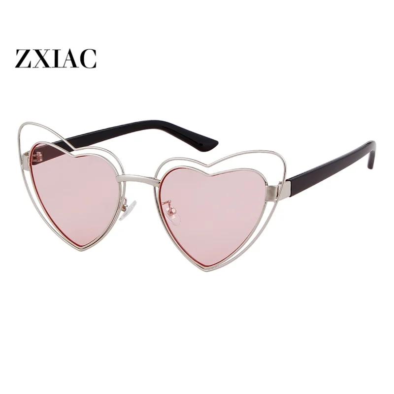 ZXIAC Fashion Love Shaped Frame Sunglasses Women Men Trend Double Peach Heart Metal  Sun Glasses Female Party Shades UV400 Music