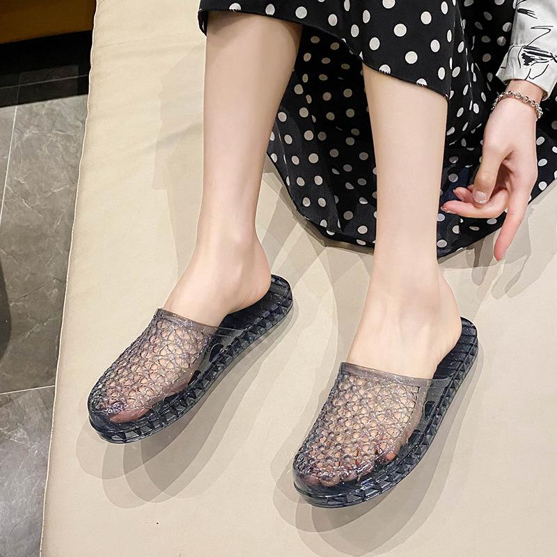 Women's Jelly Shoes Crystal Jellies Sandals Glitter Clear Flats Slip On Summer Beach Slippers Closed Toe Soft Slides Casual Dress Shoes for Women
