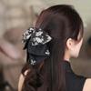 French Style Shiny Rhinestone Hair Claw Elegant Women Sequin Hairgrips Black Bow Shark Clip  Party
