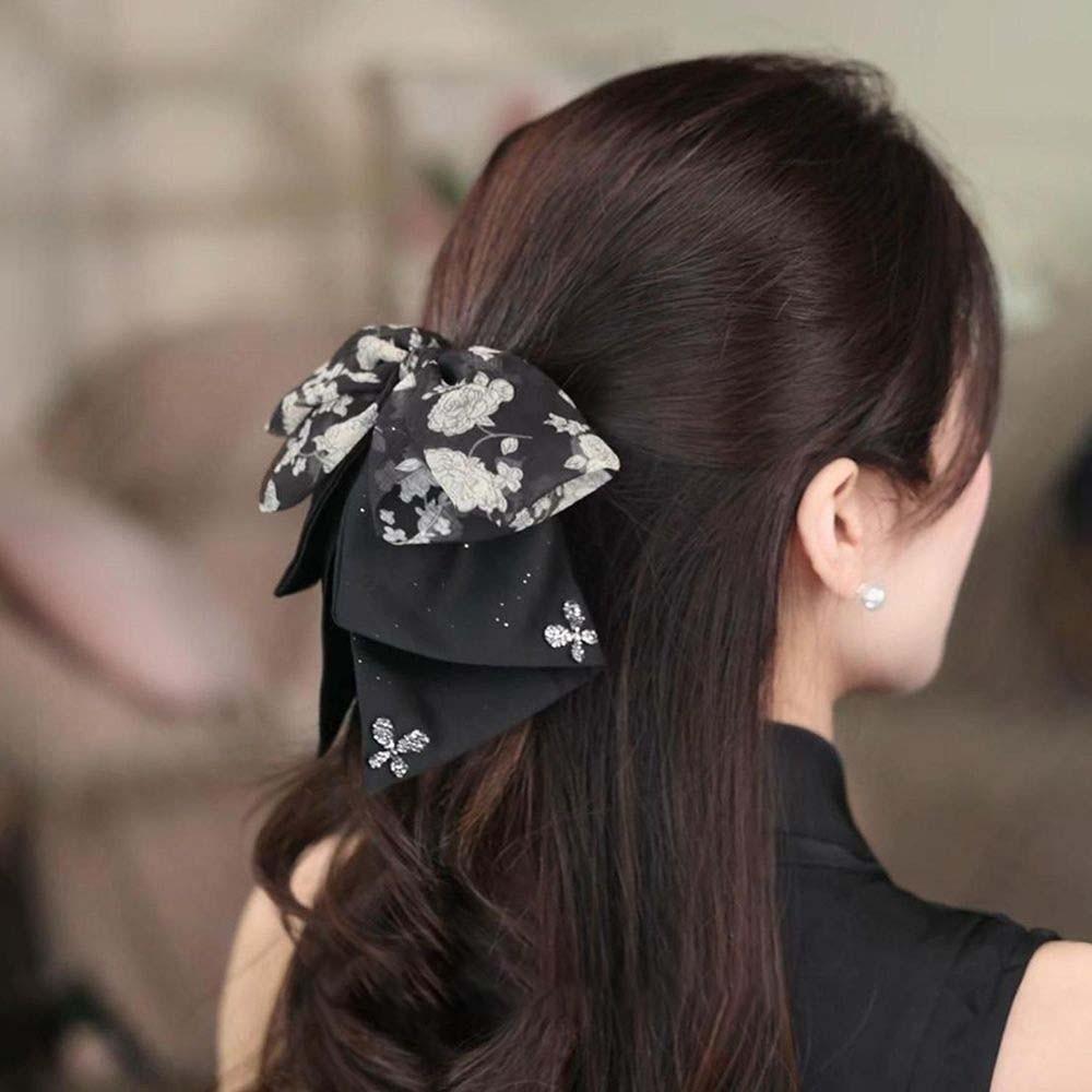 French Style Shiny Rhinestone Hair Claw Elegant Women Sequin Hairgrips Black Bow Shark Clip Party