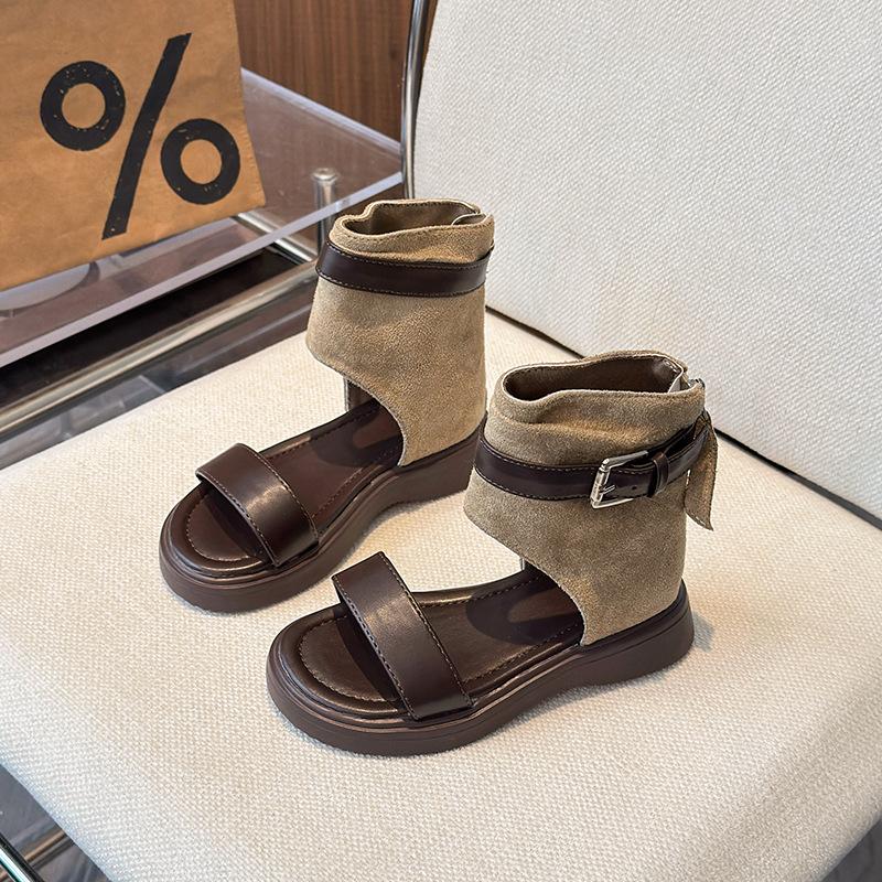 2026Soft-soled, non-slip children's beach sandals, high-top design, summer sandals for little girls, fashionable princess style, Korean-style Roman