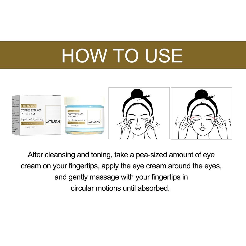 Jaysuing Кофейный укрепляющий крем для глаз, уменьшает мелкие морщины, пигментные пятна и темные круги; укрепляет, увлажняет и насыщает; подходит для области вокруг глаз, 57 г