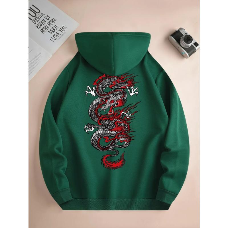 Men's Fashion Hoodie Casual Daily Drawstring Hooded Sweatshirt Dragon Print Front Kangaroo Pocket Men's Jacket Hoodies & Sweatshirts Men’s