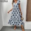Женская мода лето-весна с цветочным узором и принтом с коротким рукавом и v-образным вырезом, свободная талия, повседневные платья