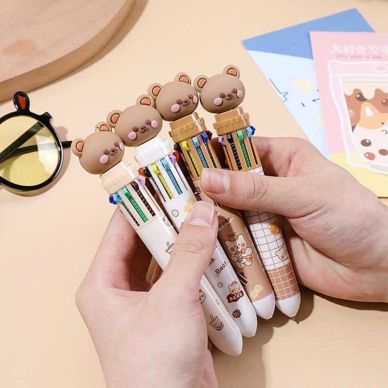 1 шт. Шариковая ручка Kawaii Bear Cartoon 10 цветов, шариковая ручка с разноцветной подписью, симпатичные канцелярские принадлежности, шариковая ручка, канцелярские принадлежности для студентов