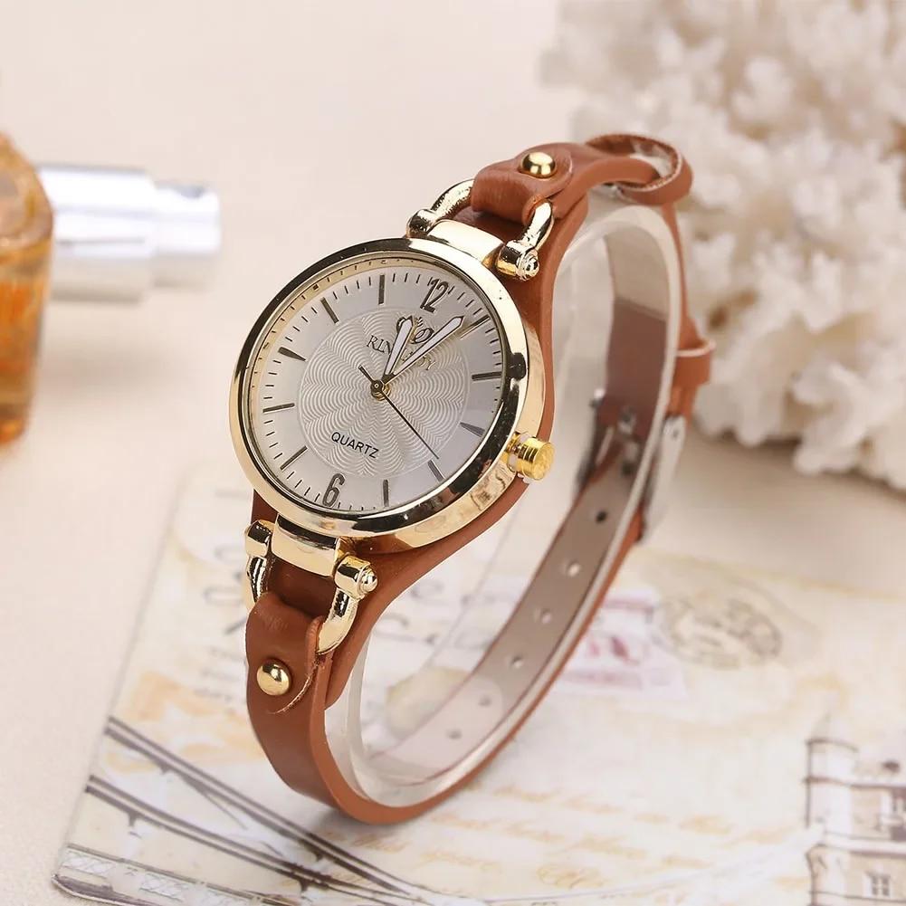 Watches Round Casual Women Dial Rivet Pu Leather Strap Wristwatch Ladies Analog Quartz Watch Gift
