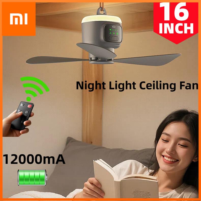 Xiaomi Новый мини-потолочный вентилятор с дистанционным управлением, USB, беспроводной, охлаждающий, 12000 мАч, портативный, светодиодный ночник, вентилятор для кемпинга с USB, потолочный вентилятор
