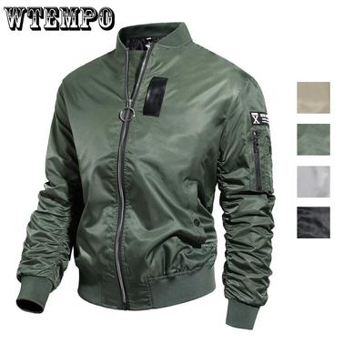 Мужские куртки-бомберы на молнии с длинными рукавами и карманами Тонкое верхнее пальто Бейсбольная куртка Весна-Осень Свободная верхняя одежда Куртка-пилот