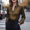 New Autumn Collection: Satin-print Long-sleeved Shirt for Women; Drapey Long-sleeved Base Layer Shirt for Women