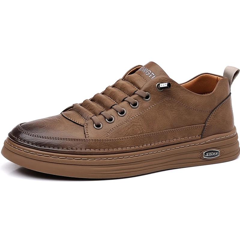 New Handmade Leather Men's Casual Shoes Comfortable Walking Shoes for Men Sneakers Fashion Luxury Brand Lace-up Sport Shoes 2024