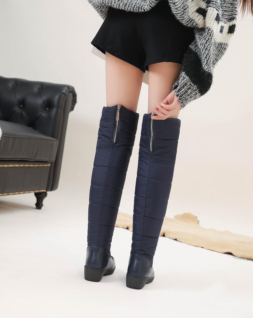 Krazing Pot PU Down Fiber Tarpaulin Autumn Winter Shoes Med Heels Size 44 Wedges Super Size Snow Boots Round Toe Keep Warm Knee Boots