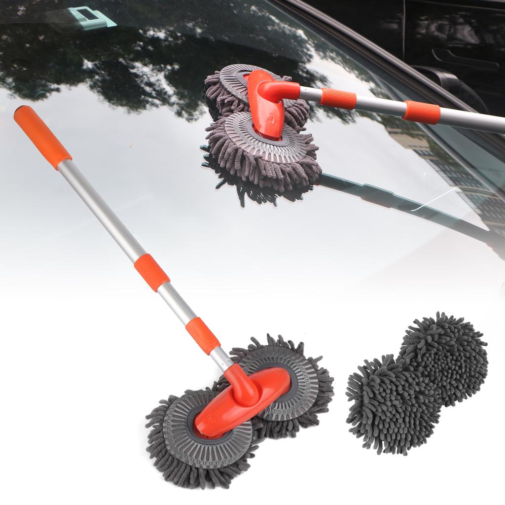 Three-Section Telescopic Car Wash Mop Roof Window Cleaning Maintenance Auto Supplies Double Brush Head Rotating