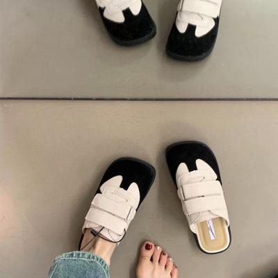 Толстая подошва с одной педалью, полутапочки-мешки, женская осень 2024 года, ретро, матовая кожа, большая голова, уродливые, милые, без каблука, женская обувь