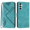 For Samsung Galaxy A14 4G/Galaxy A14 5G Wallet Case Line Imprinted PU Leather Phone Cover with Strap