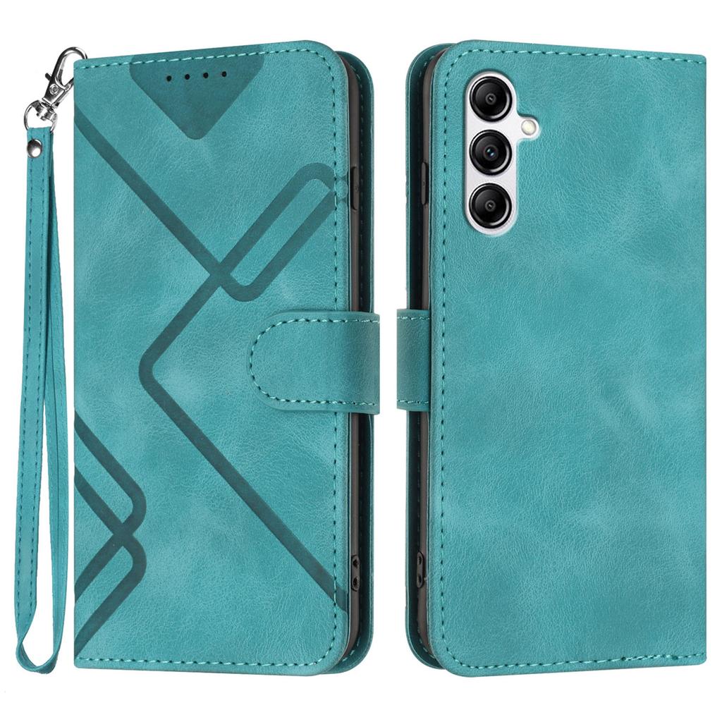 For Samsung Galaxy A14 4G/Galaxy A14 5G Wallet Case Line Imprinted PU Leather Phone Cover with Strap