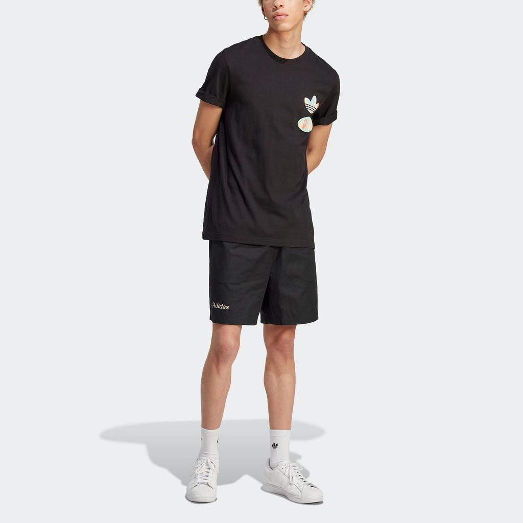 adidas Оригинальная футболка с рисунком Trefoil Enjoy, спортивная футболка с короткими рукавами и мультяшным буквенным принтом, мужские топы, черные IT8183