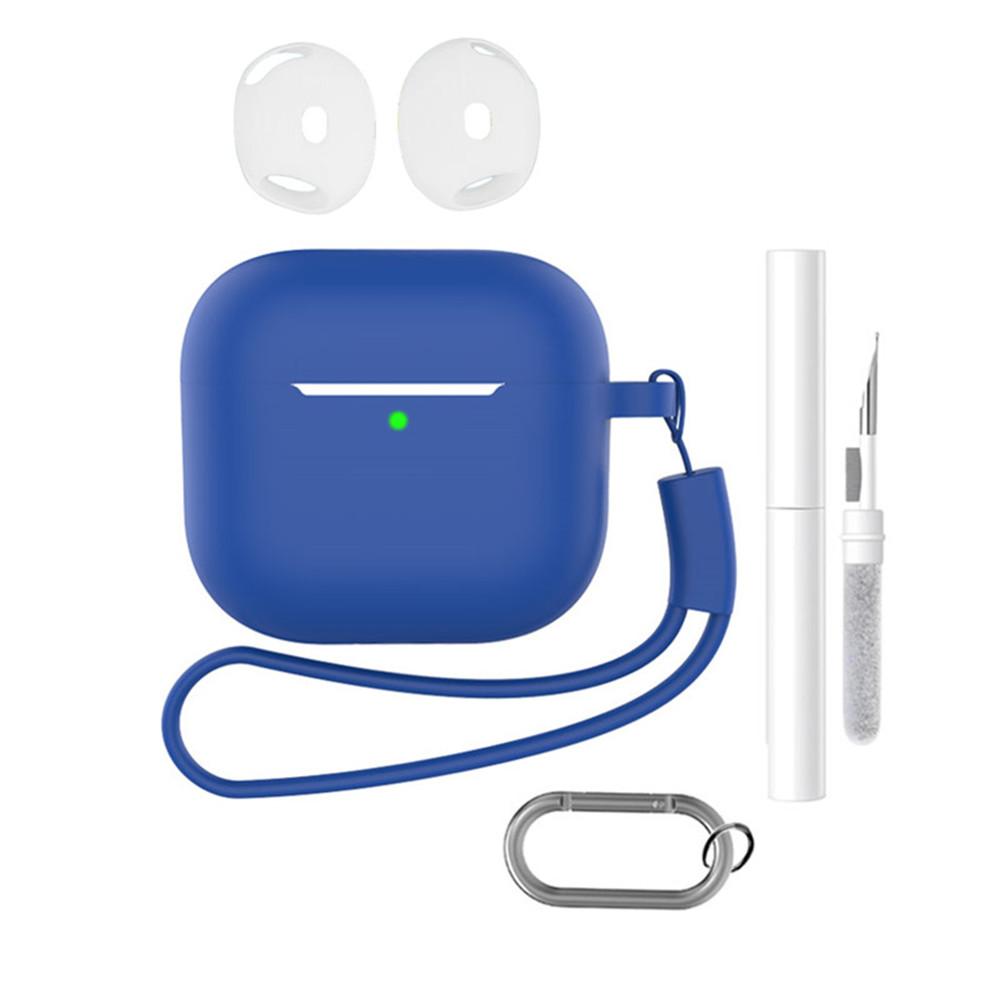 For AirPods 4 Earphone Silicone Case Set with Anti-Lost Keychain, Strap, Ear Tips, Cleaning Pen